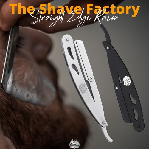 The Shave Factory Straight Edge Razor Kit - with Single Stainless Steel razors for men from (Black, Derby Premium Single Edge)