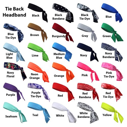Kenz Laurenz 12 Tie Back Headbands Moisture Wicking Athletic Sports Head Band You Pick Colors (Black)