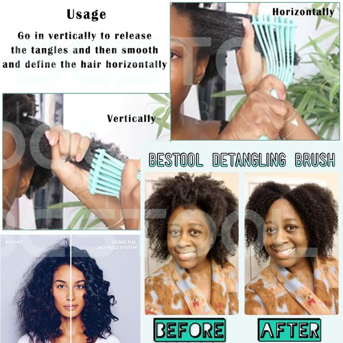 BESTOOL Detangling Brush for Black Natural Hair - Effortlessly Detangle Curly & Afro Textures (Green)