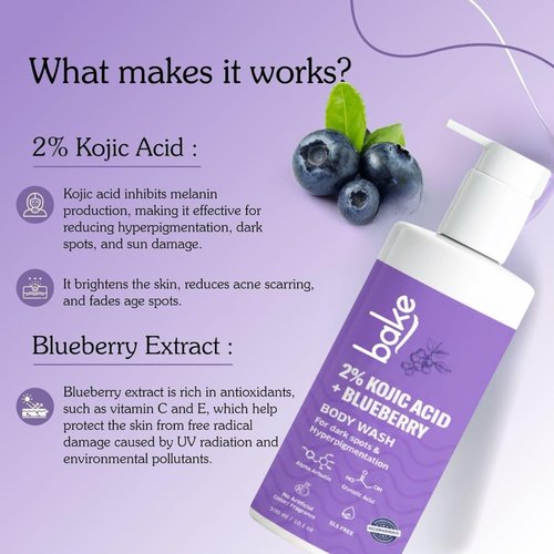 BAKE 2% Kojic Acid Body Wash for Pigmentation & Tan Removal with Glycolic Acid & Alpha Arbutin | For Dark Knees & Elbows | Dark Spots & Sun Damage | 250ml