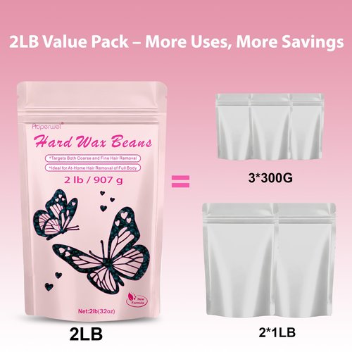 AUPERWEL 2lbs Wax Beads, Hard Wax Beads Includes 20 Sticks for Hair Removal and Sensitive Skin, Large Hard Wax for Brazilian, Bikini, Armpits, Face & Body Waxing,Jasmine