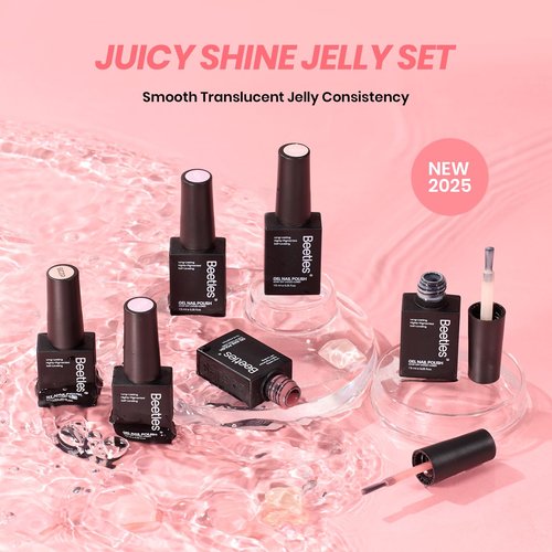 Beetles Jelly Gel Nail Polish Set - 6 Colors Nude Pink Gel Polish Kit Neutral Shimmer Translucent Sheer Gel Soak off Uv Nail Concealer Peach Juice Collection French Nail Art Manicure Gift for Women