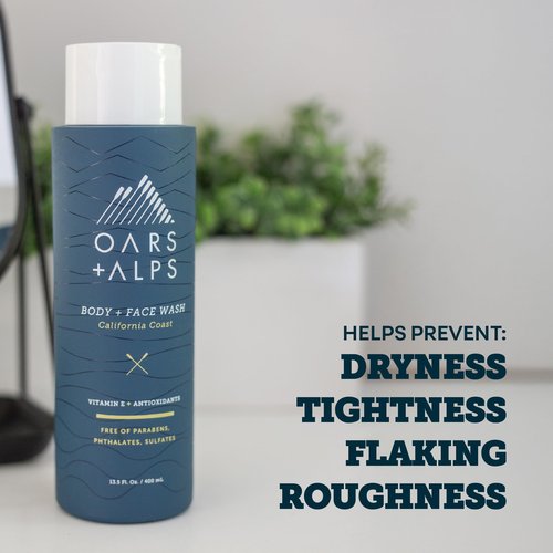 Oars + Alps Body Wash for Men, Mens Body Wash & Face Cleanser with Vitamin E & Antioxidants, Moisturizing, Paraben & Sulfate Free Cleanser, California Coast, 1pk