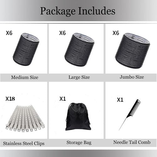 Skiennix Hair Roller Set - Velcro Self-Grip Curlers for DIY Styles | 18-Piece Jumbo & Medium Rollers with Case, Clips & Comb