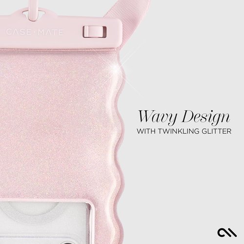 Case-Mate Wavy Waterproof Phone Pouch | IP68 Large Floating Case with Crossbody Lanyard - Ballet Pink Twinkle