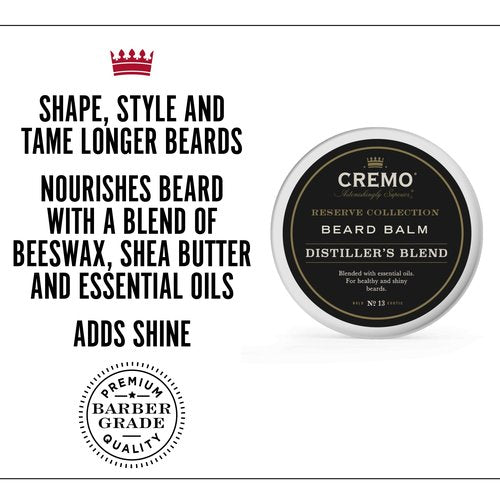Cremo Styling Beard Balm, Distiller's Blend (Reserve Collection), Nourishes, Shapes And Moisturizes All Lengths Of Facial Hair, 2 Ounce