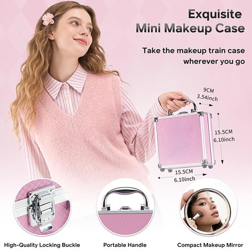 Skiennix Beginner Makeup Kit for Teens - 24-Color Eyeshadow Palette, Blush, Bronzer, Lipstick & Case (Pink)