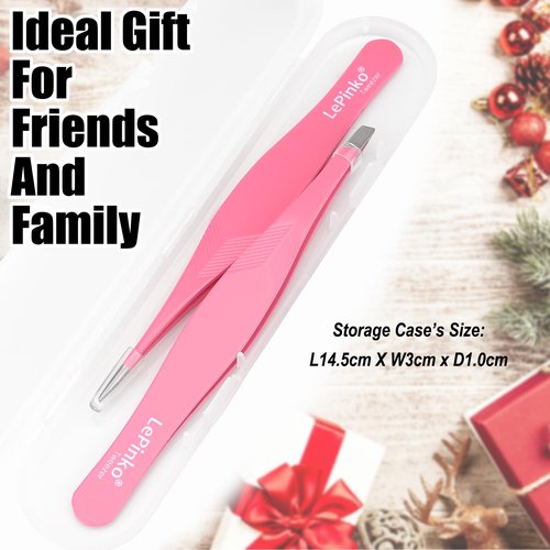 2PCS Tweezers Set for Women and Men, Precision Tweezer kit for Ingrown hair, Facial Hairs, Chin Hair, and Splinter Removal, Professional Eyebrow Plucker Tweezers, Pink