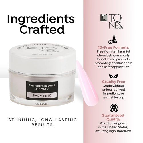 TONES Premium Self Leveling Nail Builder and Extension Gel for Professional Design - Salon-Quality LED and UV Building Gel - (0.5 Fl Oz, Baby Pink)