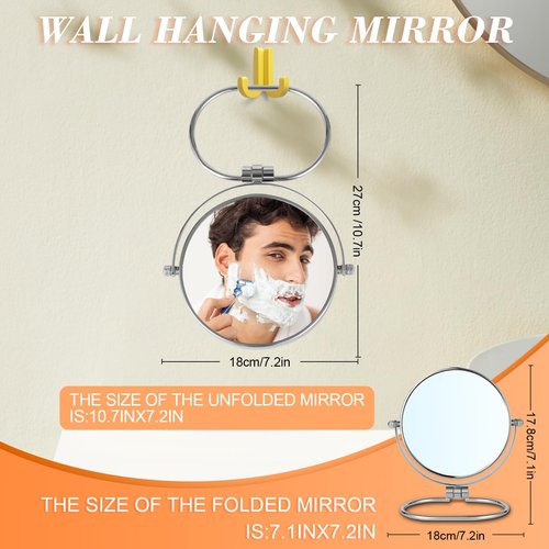 AumVum Travel Makeup Mirror, 6" Portable Folding Double-Sided Vanity Mirror, 10X Magnification, Handheld & Wall Hanging, Magnifying Shaving Mirror for Bathroom and Desktop Use, No Light