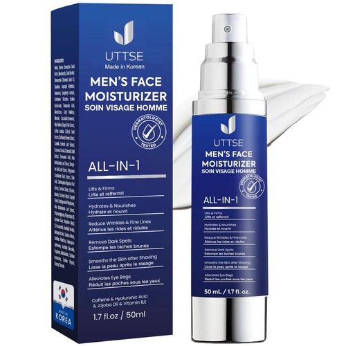 Uttse 6-in-1 Mens Face Moisturizer: Face Cream for Men - Reduce the Look of Eye Bags, Dark Circles, and Puffiness - Skin Care for Men - 1.7 fl oz - Made in Korea