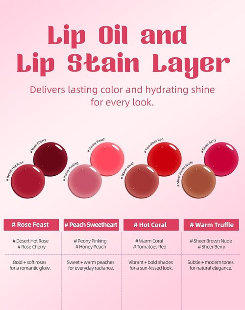 Bayfree Tinted Lip Oil & Lip Stain Set - Waterproof, Long-Wearing Korean Makeup | High-Shine, Moisturizing 2-in-1 Tint