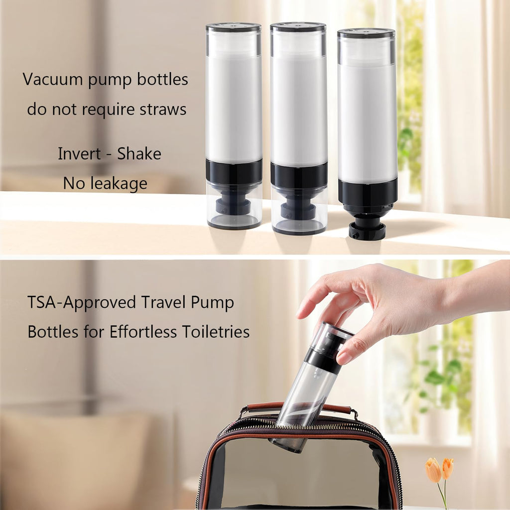 XQNCBY airless Pump Bottles Travel,Travel Toiletry containers,Lotion Dispenser with Pump,Small Pump Bottle (Black, black-50ml)