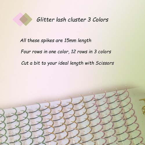 Glitter Lash Cluster Laser Colored Glittery Lash Extension Professional Supplies (3 Colors B)