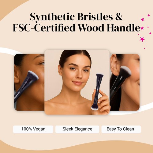 Keshima Dual-Ended Blush, Bronzer & Contour Makeup Brush - Dense Liquid End & Fluffy Powder End, Multi-Purpose Blending and Buffing for an Airbrush Finish, Works with Liquid, Cream & Powder, Black