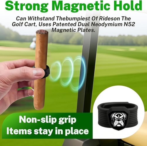 Dominant Magnetic Cigar Holder - Universal Cigar Clip with Strong Magnet & Elastic Silicone | Fits Golf Carts, Boats & Metal Surfaces (2 Pack - Blue & Black)
