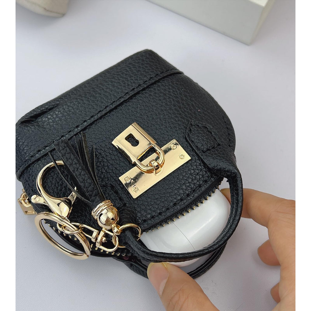 YJUBAOA 2 pcs Mini Makeup Bag for Women PU Leather Backpack Keychain Mini Wallet Key Pocket Lipstick Bag Card Holder (Handbag, White + Black)