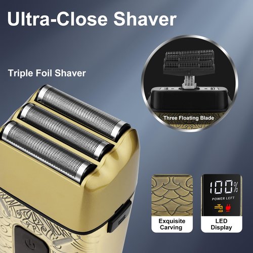 Dumite Electric Shavers for Men,Waterproof Powerful Motor Electric Razor,Head Shavers for Bald Men,Triple Foil Beard Trimmer,Barber Supplies LED Displays & USB Charging Shaver, Gifts