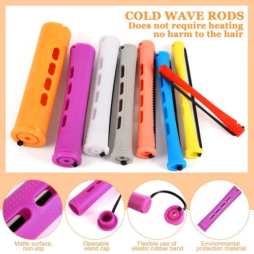 Skiennix 60 Pcs Perming Rods Set - 8 Sizes Cold Wave Rollers with Combs & Clips for Hair Styling