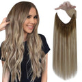 Fshine Wire Hair Extensions Real Human Hair 12 Inch Balayage Olive Brown to Ash Brown Mix Blonde Secret Layered Hairpiece One Piece Clip in Extensions Human Hair 76 G