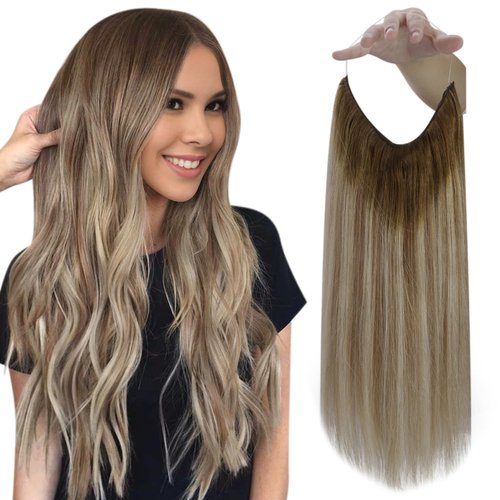 Fshine Wire Hair Extensions Real Human Hair 12 Inch Balayage Olive Brown to Ash Brown Mix Blonde Secret Layered Hairpiece One Piece Clip in Extensions Human Hair 76 G