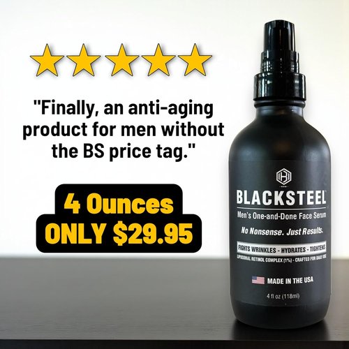 BLACKSTEEL Men's Anti-Aging Face Serum - Retinol & Hyaluronic Acid for Wrinkle Reduction | Fast-Absorbing, Non-Greasy | 4 oz