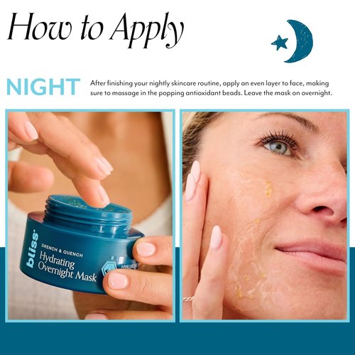 Bliss Drench & Quench Overnight Collagen Mask - Hydrating Face Treatment with Hyaluronic Acid for Glowing Skin