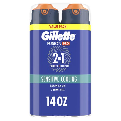 Gillette PRO Shaving Gel For Men Cools To Soothe Skin And Hydrates Facial Hair, TWIN PACK - Total 14oz, ProGlide Sensitive 2 in 1 Shave Gel