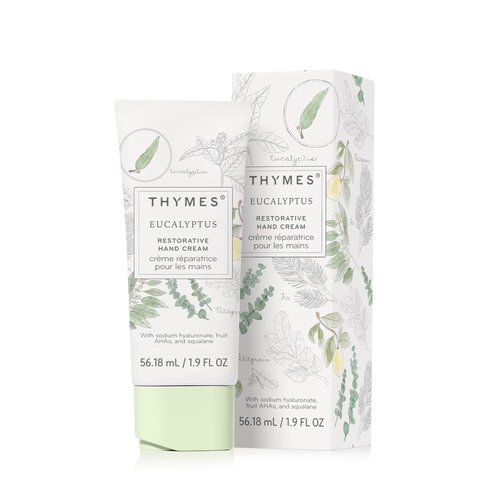 Thymes Restorative Hand Cream for Women & Men - Moisturizing Hand Cream Travel Size - Notes of Eucalyptus Oil, Lemon, Petitgrain, Bergamot, Lemongrass, & Lush Fir - Skin Care (Eucalyptus, 1.9 fl oz)