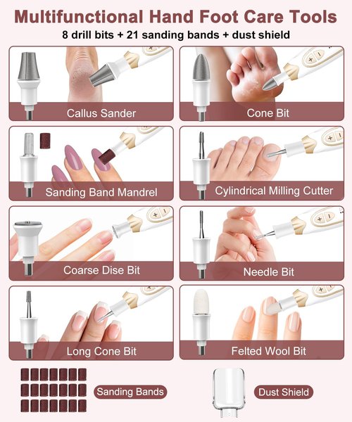 Electric Toe Nail Buffer and Sander, Toenail Grinder for Thick Toenails, Rechargeable Cordless Nail File Drill Set, Manicure and Pedicure Kit, Nails Care Tool for Men Women Seniors Adults Humans