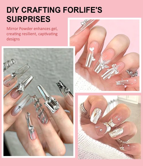 3D Nail Gel and Chrome Nail Powder BISHENGYF - 15g No Wipe 3D Sculpting with Rose Gold Chrome Powder Clear Non-Sticky Sculpting Gel for Home Art DIY