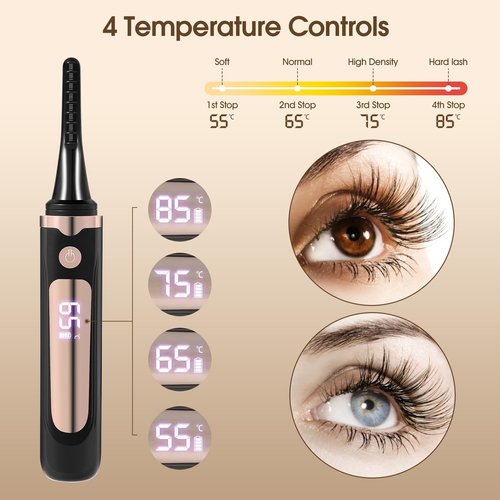Heated Eyelash Curler, Electric Lash Curler with Fast Heating in 3s, 24 Hours Long-Lasting Curl, Battery Operated with Led Display, Travel-Friendly, for Women Girls, Perfect for Home and Travel