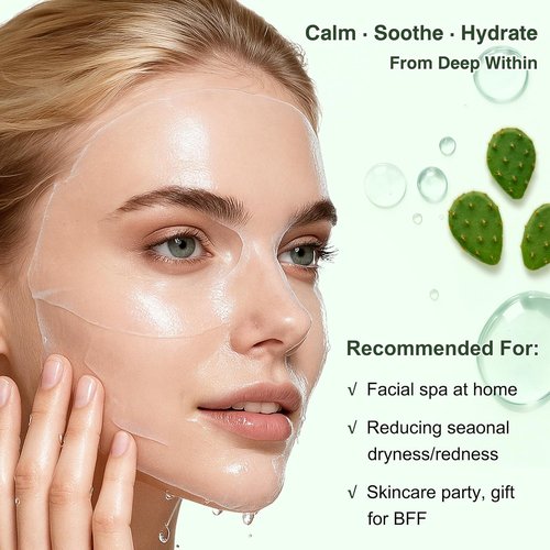 SPRINGSKY Hydrating Face Mask - Natural Cactus & Centella Asiatica for 24HR Deep Hydration | 4 Count