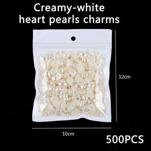 500 Pcs Creamy-white Pearls Heart Nail Charms Mixed Styles Flatback Heart Cute Assorted Pearls Heart Beads 3D Nail Art Charms Embellishments for Nail Art DIY Crafts Accessories