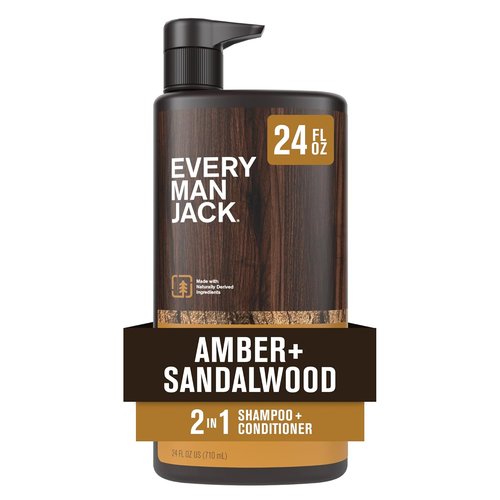Every Man Jack 2-in-1 Daily Shampoo & Conditioner - Nourishing Amber & Sandalwood | 24oz Bottle for All Hair Types