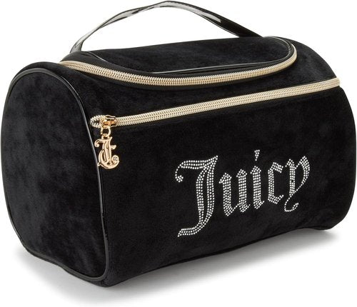 Juicy Couture Black Makeup Bag - Velour Cosmetics Organizer with Rhinestones for Travel Essentials