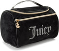 Juicy Couture Black Makeup Bag - Velour Cosmetics Organizer with Rhinestones for Travel Essentials