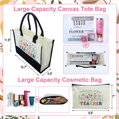 IANFEPH Teacher Appreciation Gifts Teacher Valentine's Day Gifts Basket End of Year Thank You Canvas Tote Bag for Women Teachers Retirement Birthday Back to School Gift Supplies