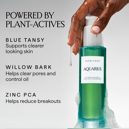 HERBIVORE Aquarius BHA Cleanser - Deep Cleansing & Gentle Exfoliation for Oily-Combination Skin | 3.3 oz Vegan