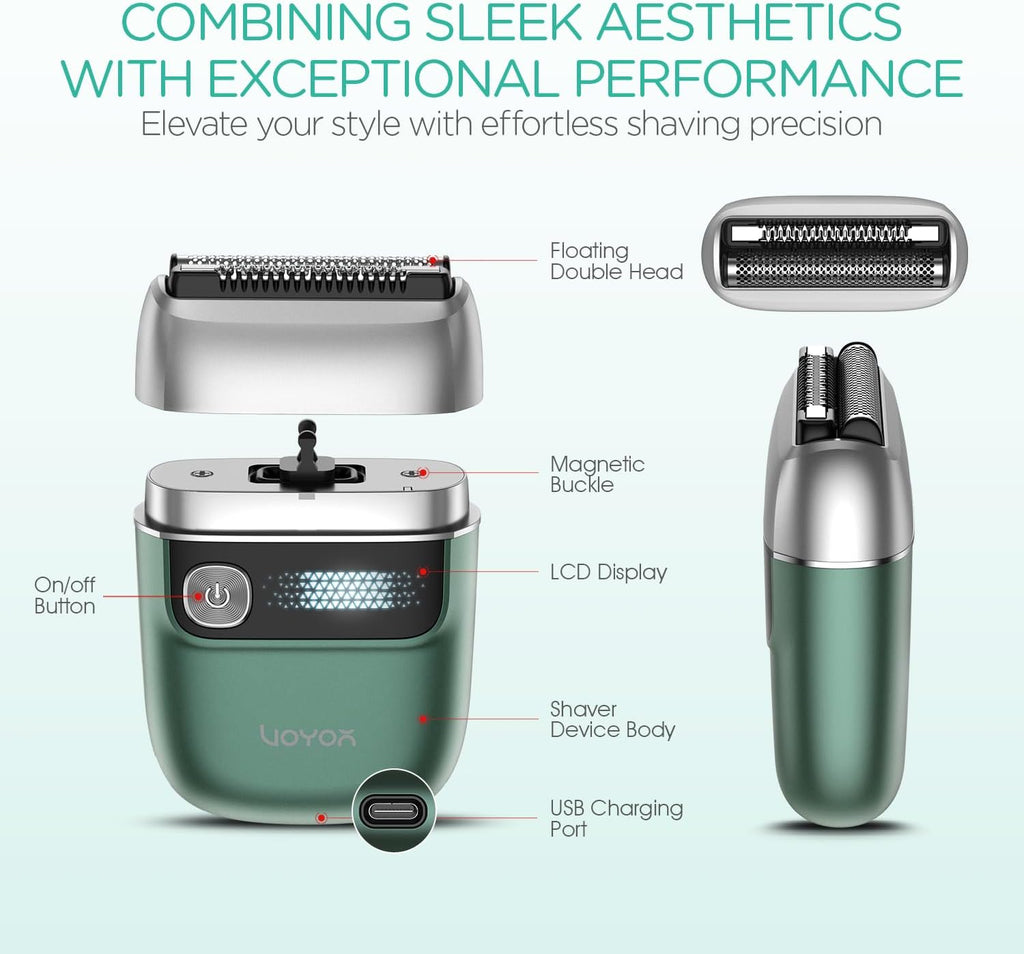 VOYOR Foil Shaver - 2 in 1 Portable Electric Razor for Men | Rechargeable & Washable ER300 (Green)