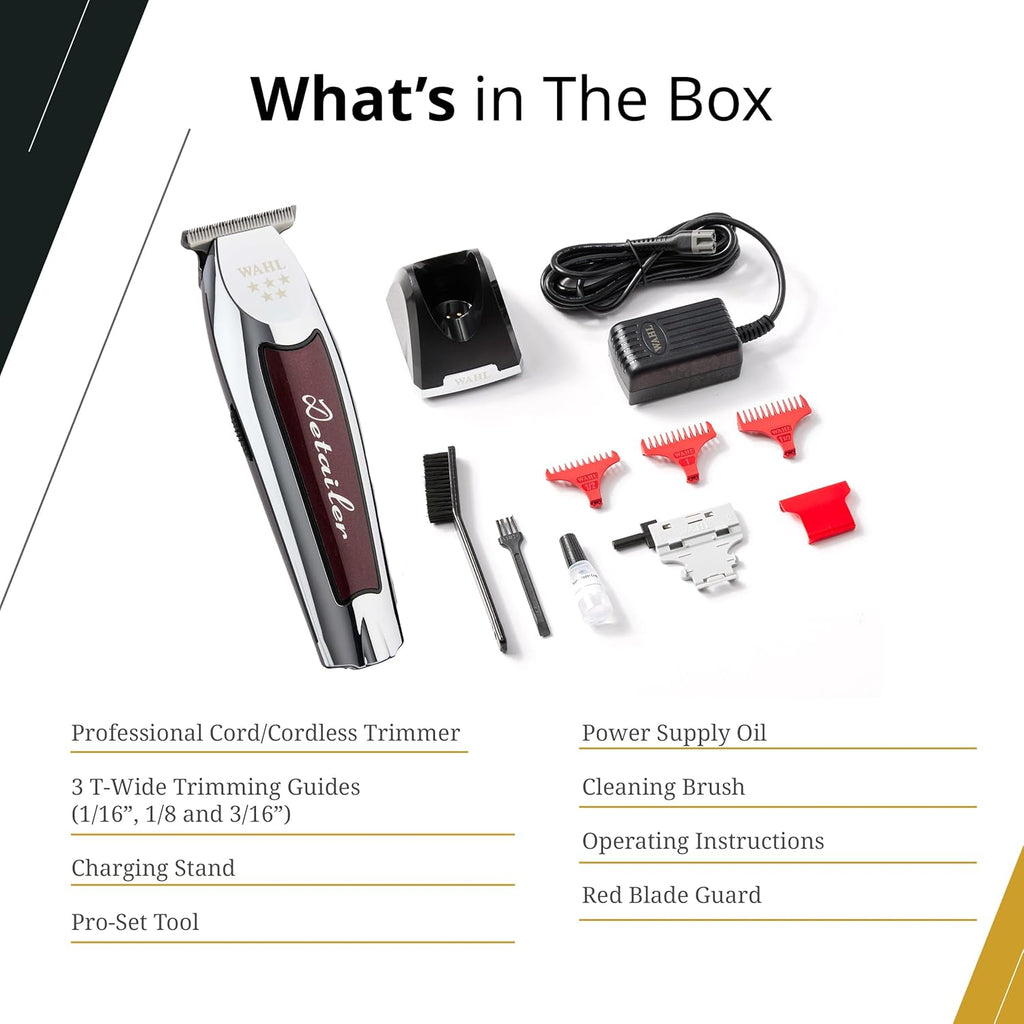 Wahl Professional 5 Star Cordless Detailer Li Trimmer - T Wide Blade & 100 Min Runtime | Includes Charging Stand