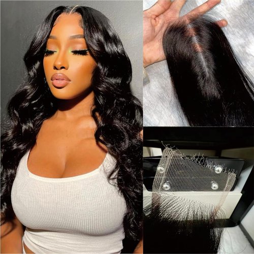 NIKISS 2x6 Skinlike Real HD Lace Closure Only, 0.095mm Ultra-thin Invisible Lace Pre-plucked Body Wave Human Hair Closure Swiss Lace Bleached Knots 16 Inch