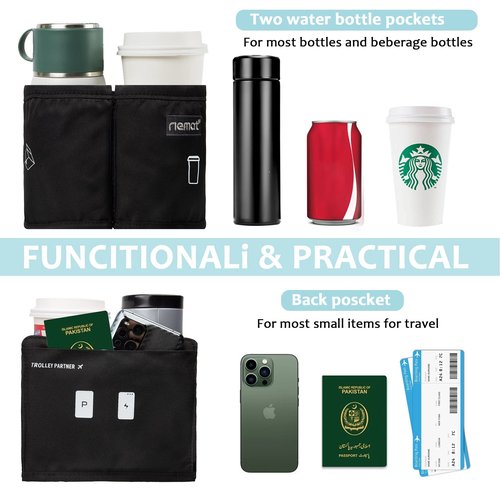 riemot Luggage Travel Cup Holder Free Hand Drink Caddy - Hold Two Coffee Mugs - Fits Roll on Most Suitcase Handles - Gifts for Flight Attendants &Frequent Travelers Accessories Black