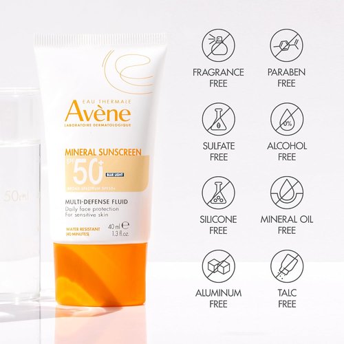 Avène Mineral Sunscreen - Tinted SPF 50+ Fluid for Sensitive Skin | Reef-Friendly, Antioxidant Protection, 1.3 Fl Oz