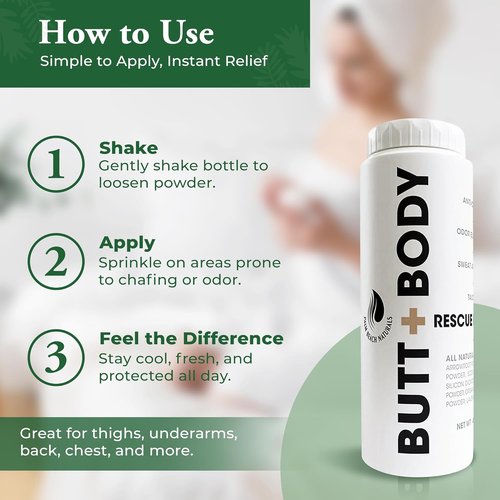 Palm Beach Naturals Butt & Body Rescue Powder - Talc-Free Whole Body Deodorant for Men & Women | 4oz, Absorbs Sweat & Controls Odor