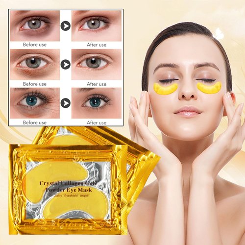 Blopuivo 32 Pairs Eye Masks & Lip Mask, 24K Collagen Under Eye Patches for Dark Circles and Puffy Eyes, Reduce Lip Wrinkles, Anti Chapped & Remove Lip Dead Skin, Nourishes the Lip & Eye Skin (Gold)