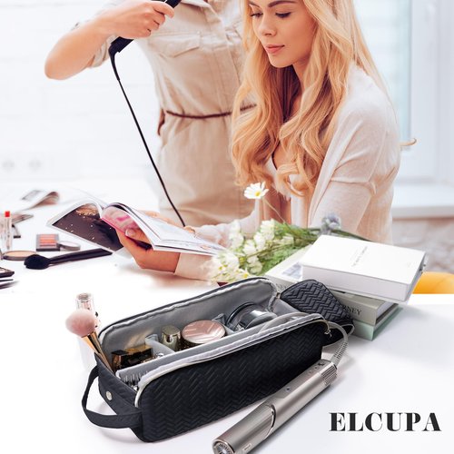 ELCUPA Large Hair Tools Travel Bag Compatible with Shark FlexStyle, Revlon & Dyson | Hair Dryer Brush Organizer, Flat Iron, Curling Iron, Makeup & Cosmetic Bag for Travel Essentials