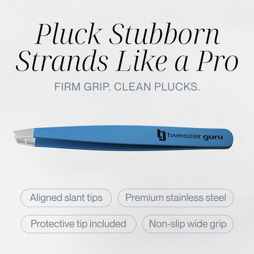 Tweezers Set - Tweezer Guru Stainless Steel Slant Tip Eyebrow Tweezers Set - Great Precision for Facial Hair, Ingrown Hair, Blackhead and Splinter Remover (4-Pack)