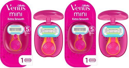 Gillette Venus Extra Smooth Travel Razor Kit for Women, Mini Handle + Refill + Case (Pack of 2)