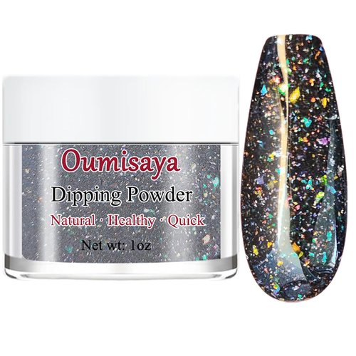 Oumisaya Holographic Sparkle Glitter Nail Dip Powder, 1OZ, Smooth Fine Powder, Easy to Use for Starters
